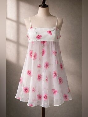 Vintage Babydoll Nightie Size M Pink Floral Girly Coquette Feminine Cottagecore